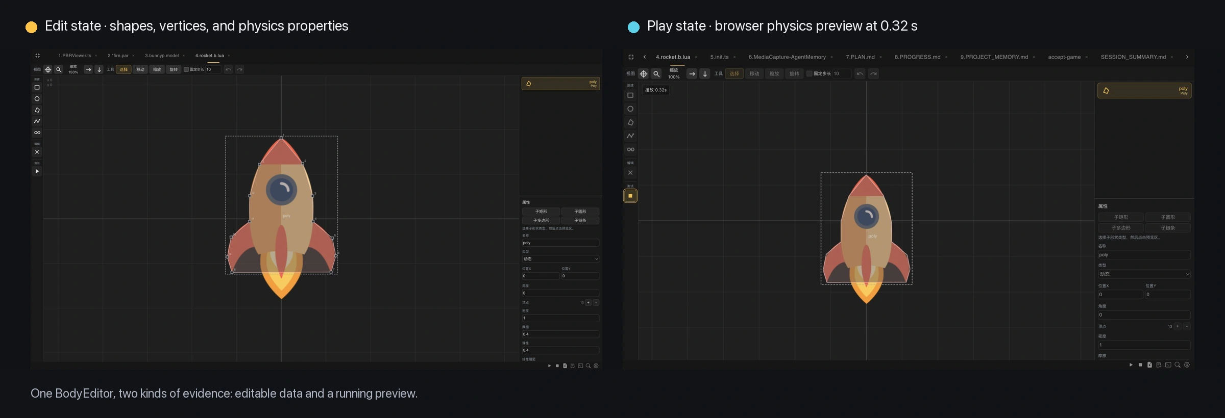 BodyEditor in edit and physics-preview states