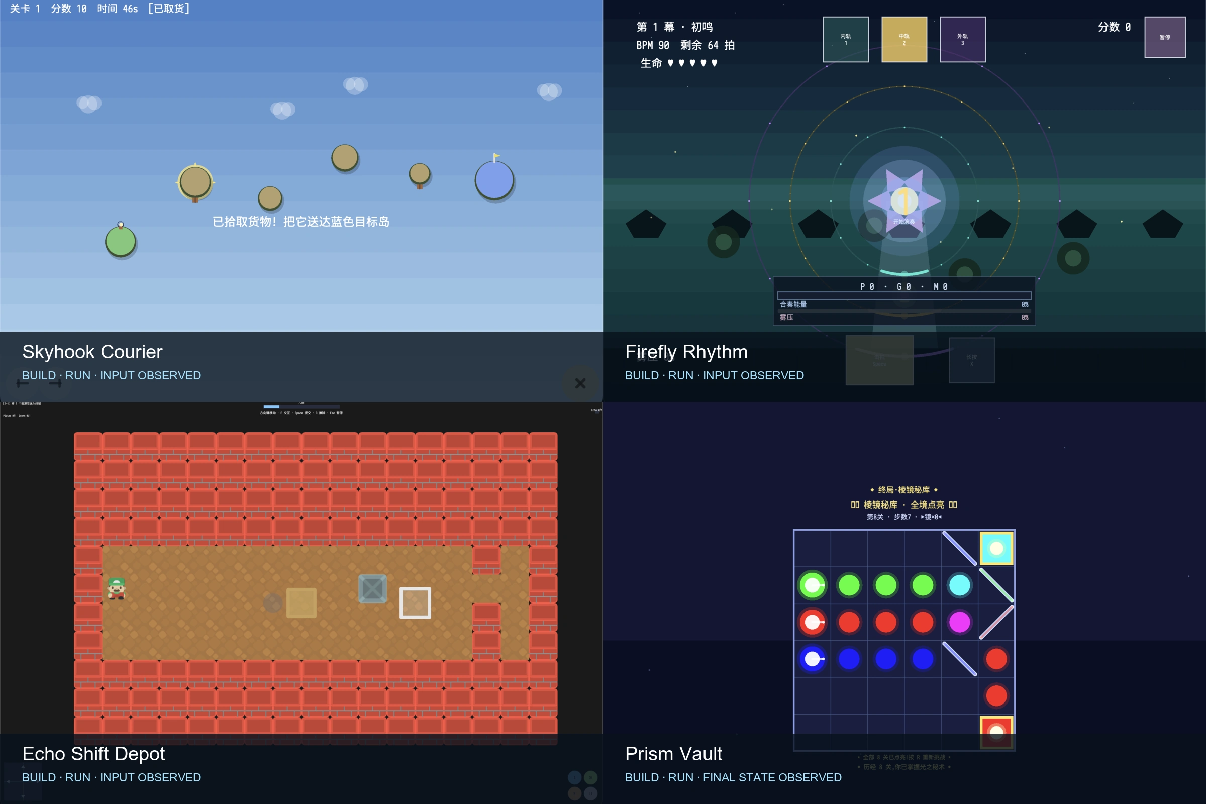 Four real game samples and the evidence layer reached by each one