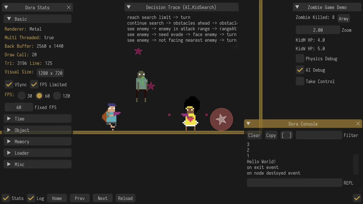 Game using Dora SSR machine learning and AI frameworks
